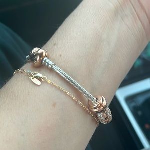 Cute pandora bracelet with rose gold charm